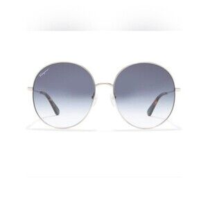 FERRAGAMO Oversized Gradient Blue Round Lens Silver Color Frame Sunglasses 60mm